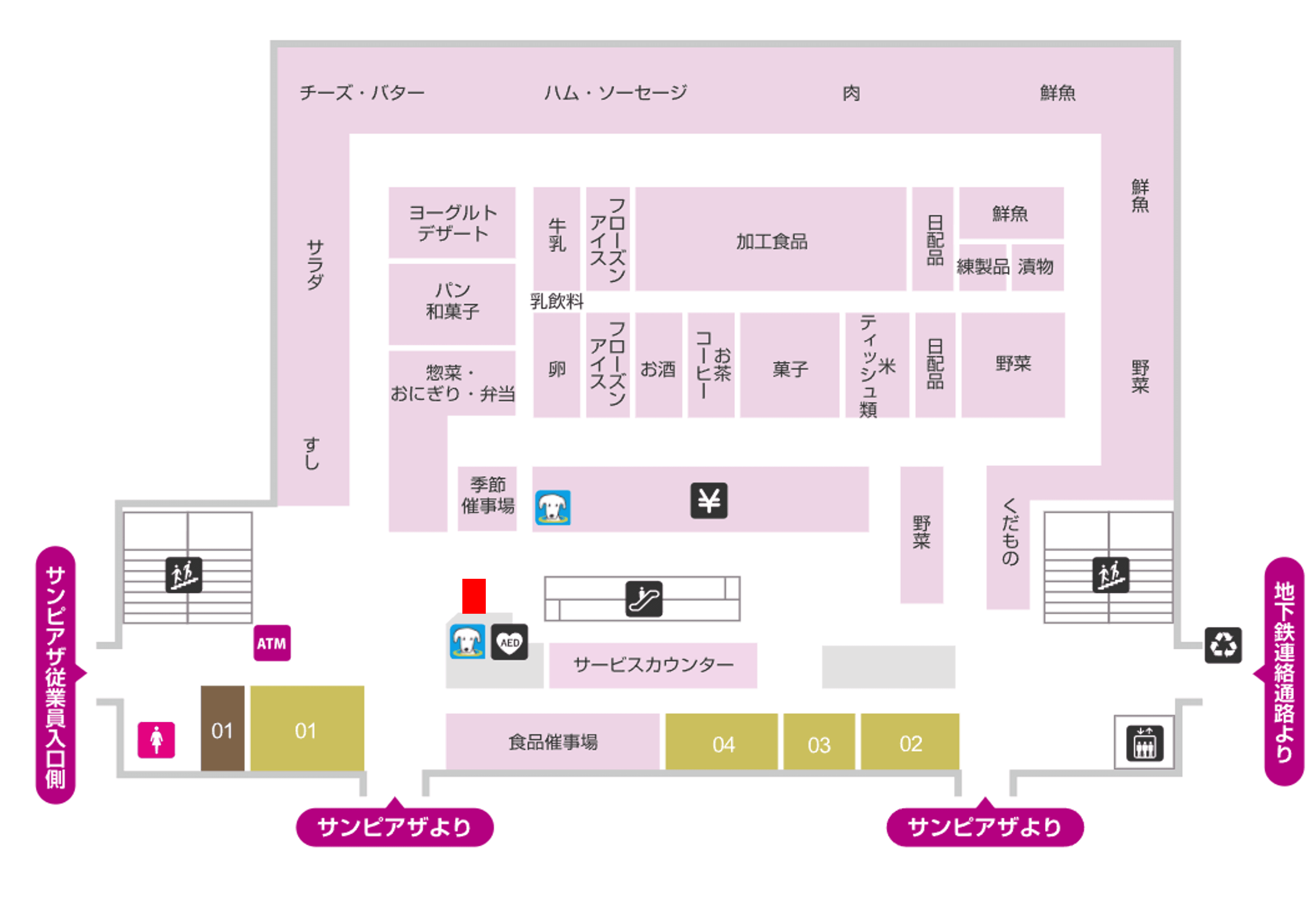 地下エスカレーター前の図面・フロアマップ